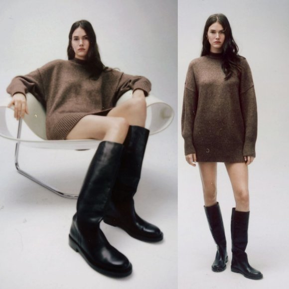 Blogger Favorite Zara Oversized Sweater Slouchy Ribbed Knit Crew Chunky Preppy - Picture 4 of 8